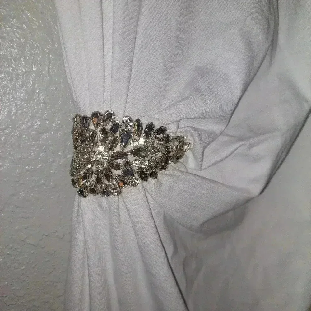 NWTS EXPRESS WHITE T SHIRT DRESS EMBELLISHED SIDE CINCH SIZE Medium RETAIL $78 - Picture 5 of 7